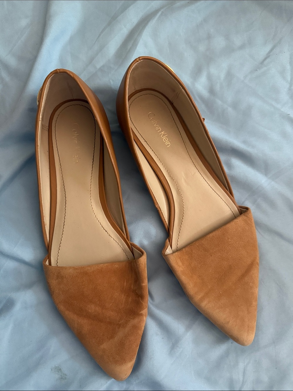 Calvin Klein Cognac Pointed D'Orsay Suede Flats